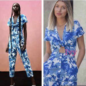 ZARA FLORAL JUMPSUIT BLUE/WHITE Size Small